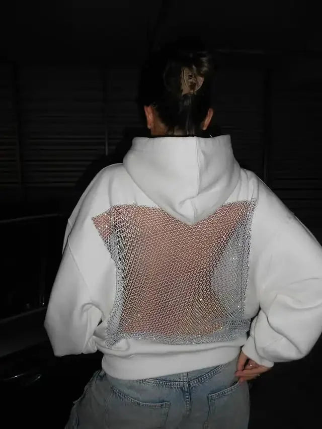 Yasmina - Felpa Con Cappuccio Senza Schienale in Rete Glitterata