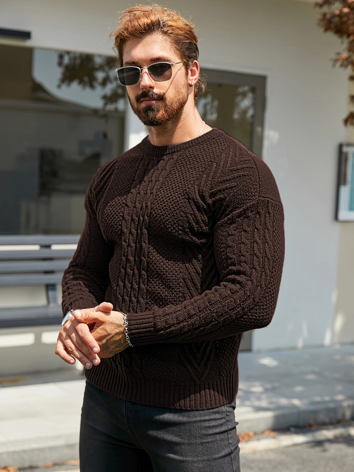 Eiduks - Maglione Classico a Collo Rotondo con Lavorazione a Trecce