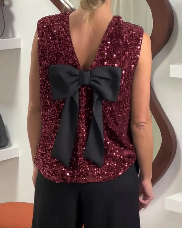 Shinobu - Canotta Alla Moda Con Paillettes a Fiocco