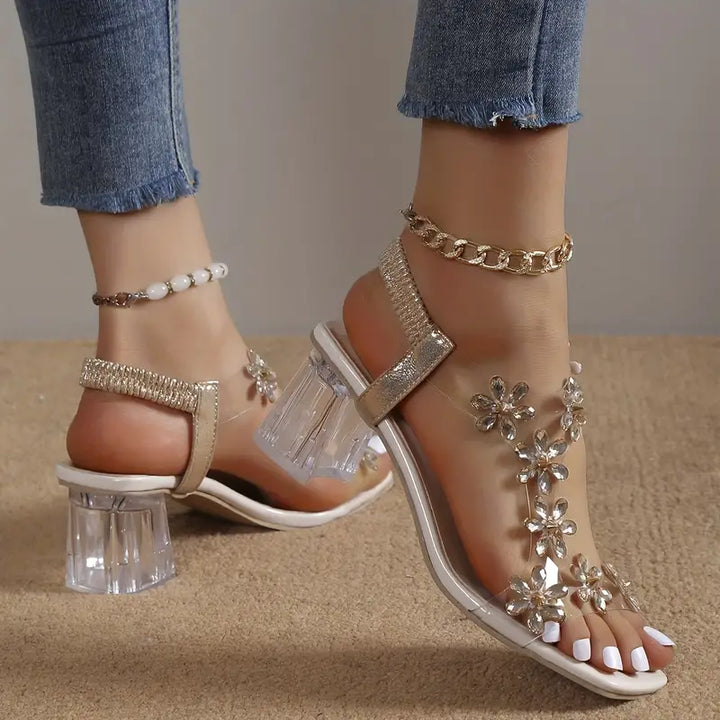 Graciela - Sandali Con Tacco Alto Cristalli Floreali