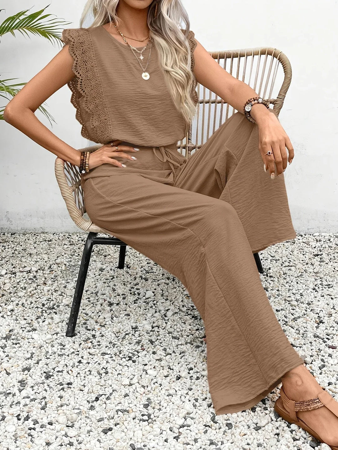 Ziva - Elegante Top In Pizzo e Pantaloni a Gamba Larga