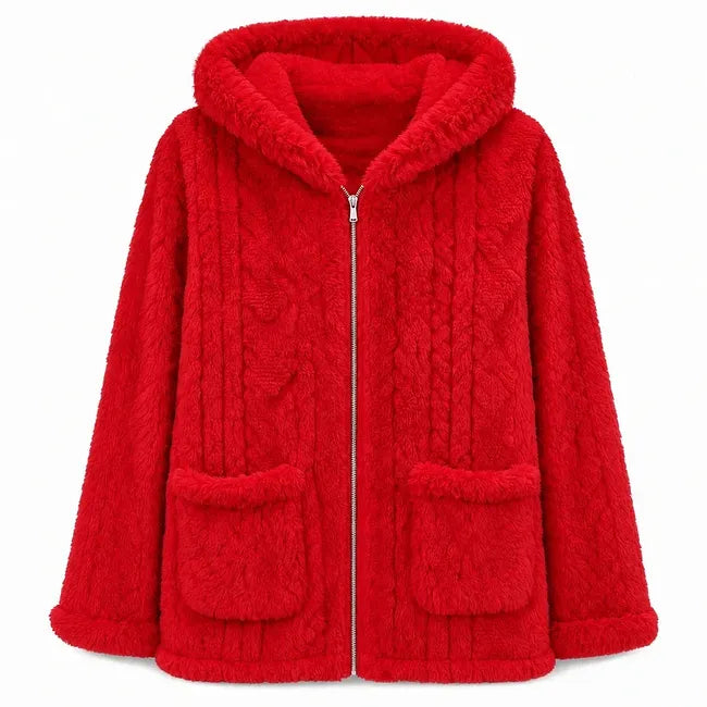 Nazija - Cardigan Casual in Peluche Con Cappuccio