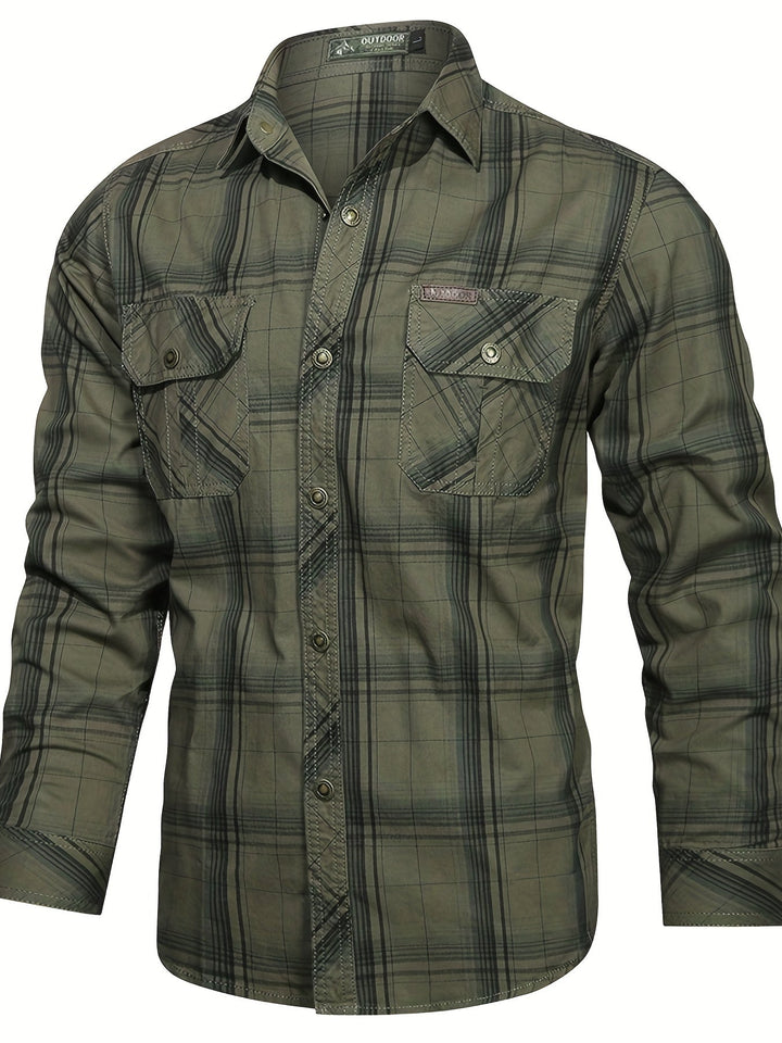 Thimos - Camicia a Maniche Lunghe in Tessuto Scozzese con Tasche Multiplu