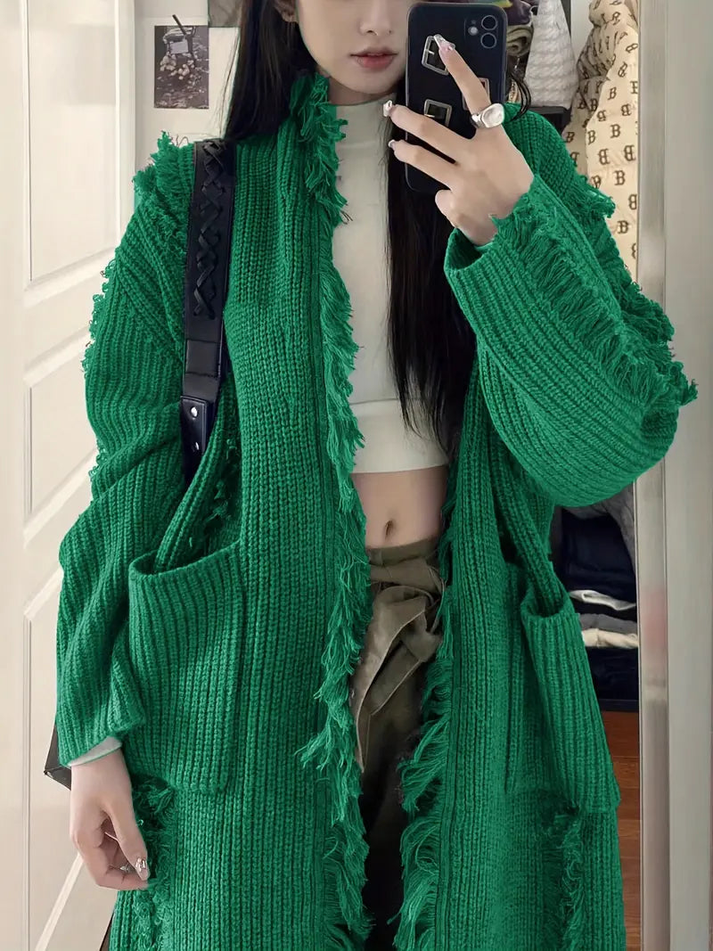 Ramziya - Elegante Nappa Lunga Cardigan Con Tasca