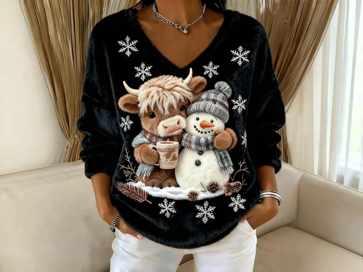 Malin - Maglione Con Scollo a V Stampato a Maniche Lunghe