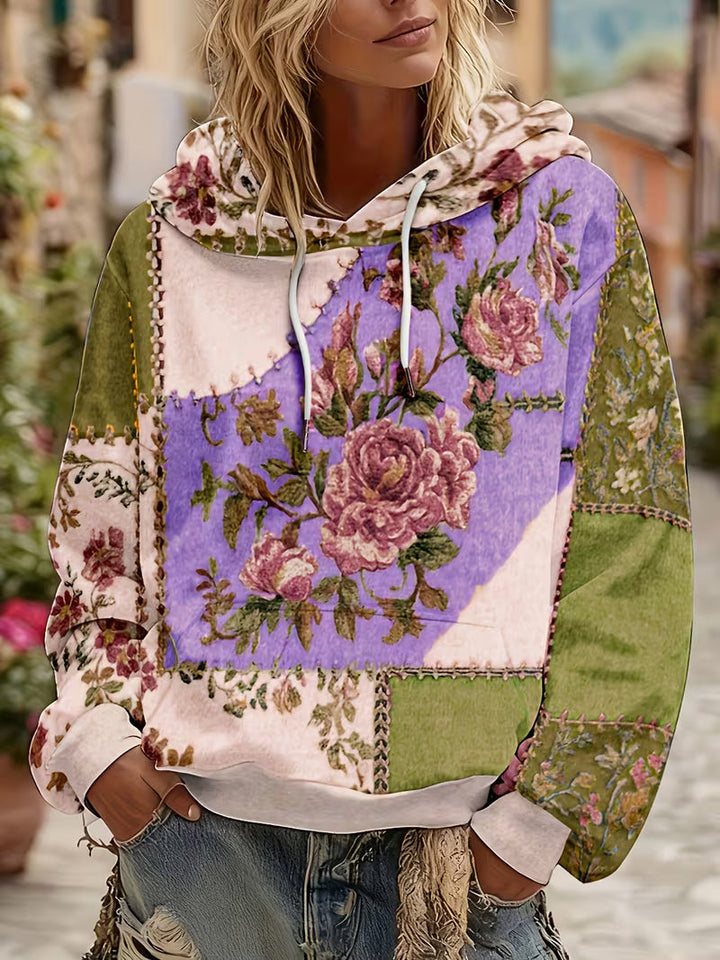 Norella - Felpa Con Cappuccio a Maniche Lunghe in Patchwork Floreale