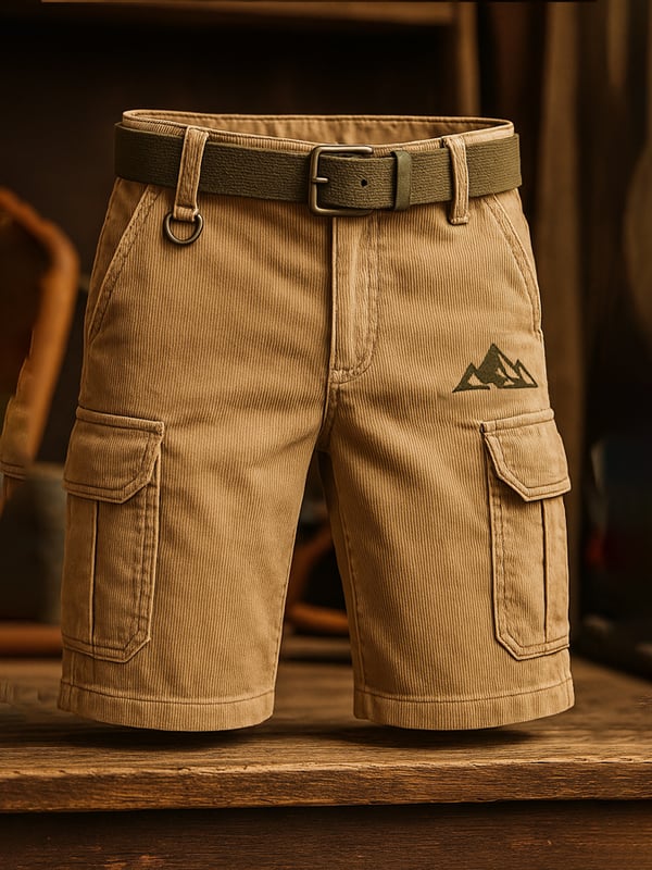 Pantaloncini Da Lavoro Multifunzionali Classici in Velluto a Coste Per Uomo