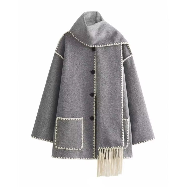 Synia - Cappotto Con Frange Ricamate E Sciarpa Abbinata