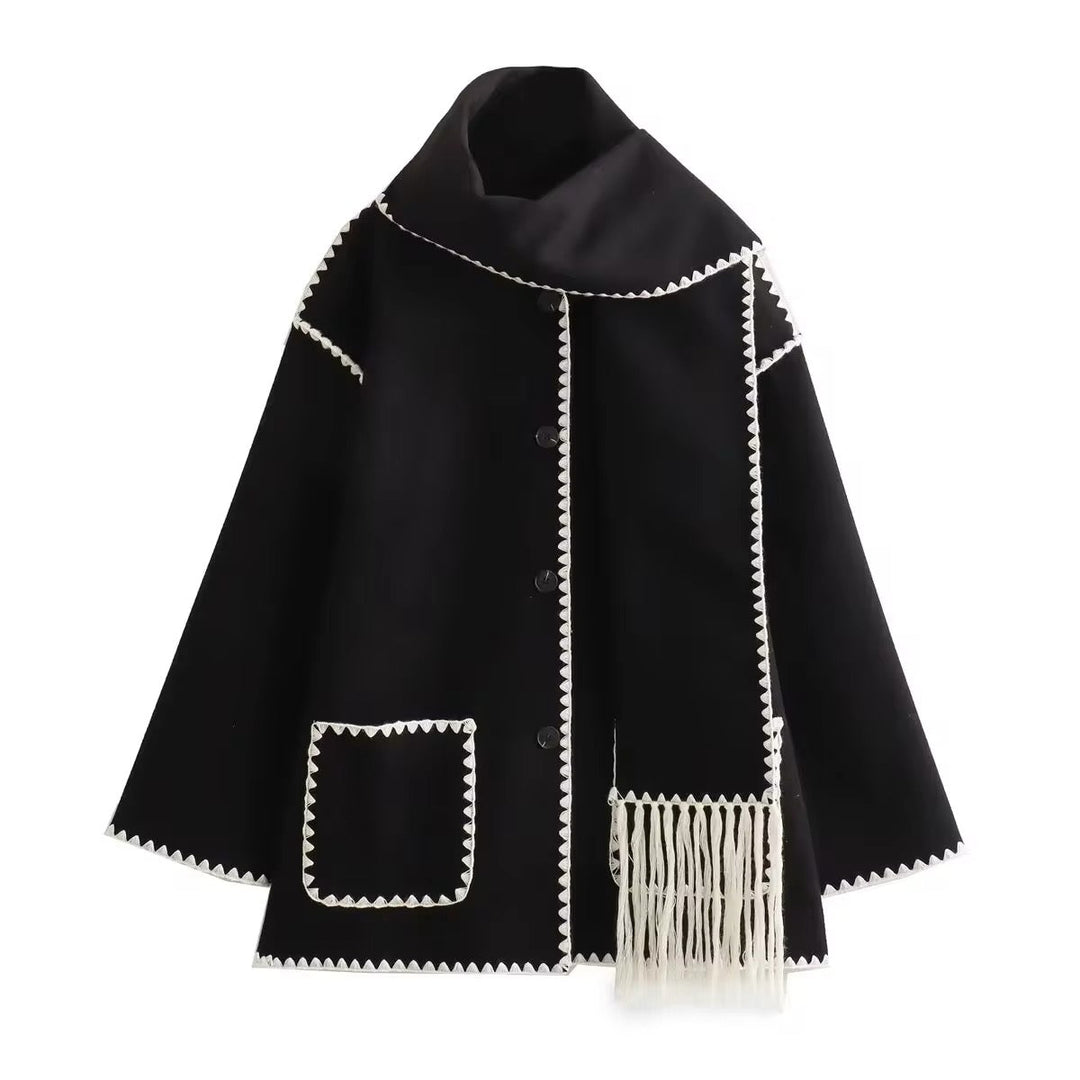 Synia - Cappotto Con Frange Ricamate E Sciarpa Abbinata
