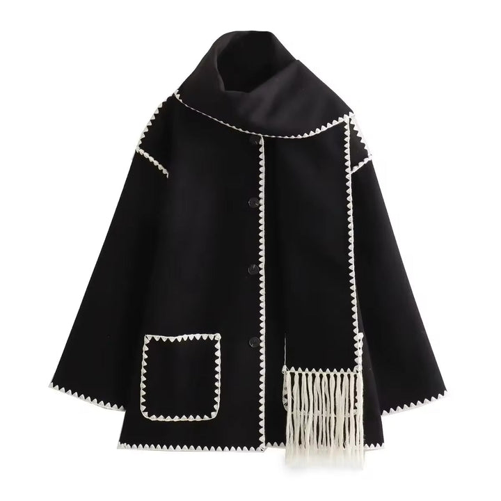 Synia - Cappotto Con Frange Ricamate E Sciarpa Abbinata