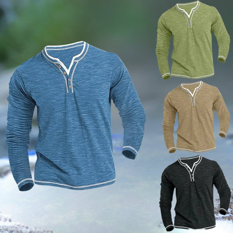 Burkhardt - Camicia con Scollo a V e Maniche Lunghe