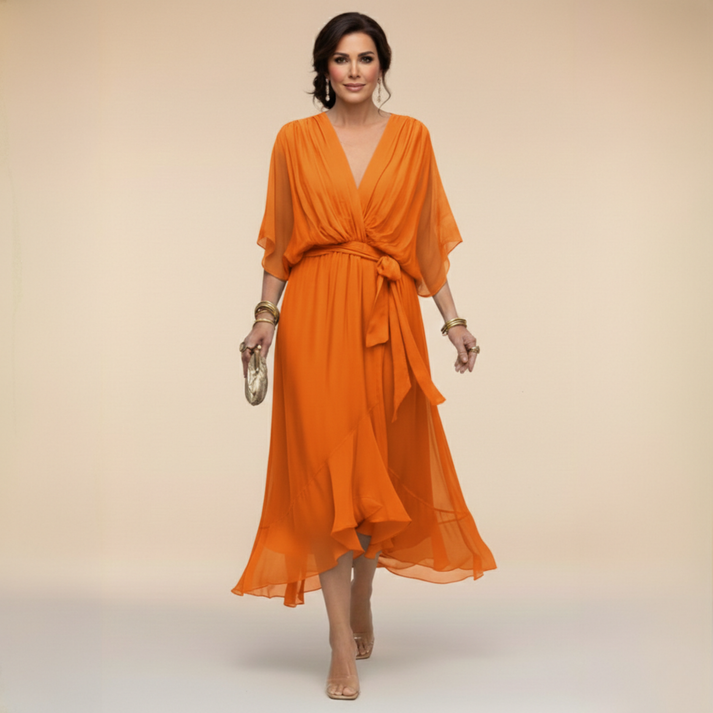 Harshani - Abito in Chiffon Con Scollo a V