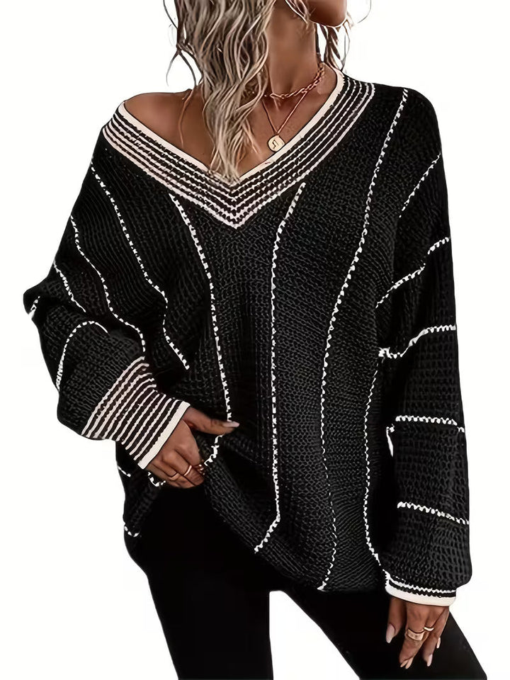 Lykke - Maglione Sovradimensionato a Righe Con Scollo a V