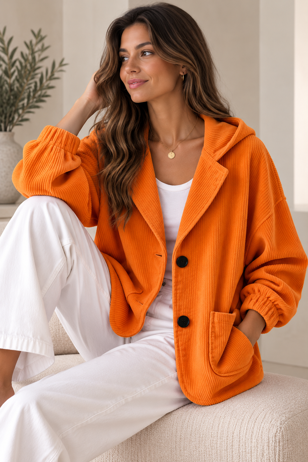 Nalina - Giacca Oversize Con Cappuccio in Velluto a Coste