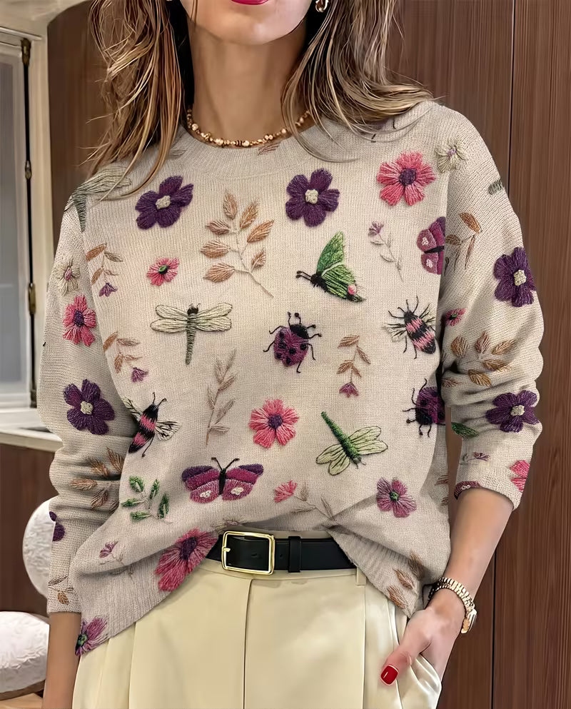 Nigella - Maglione Casual Con Stampa Floreale E Di Insetti