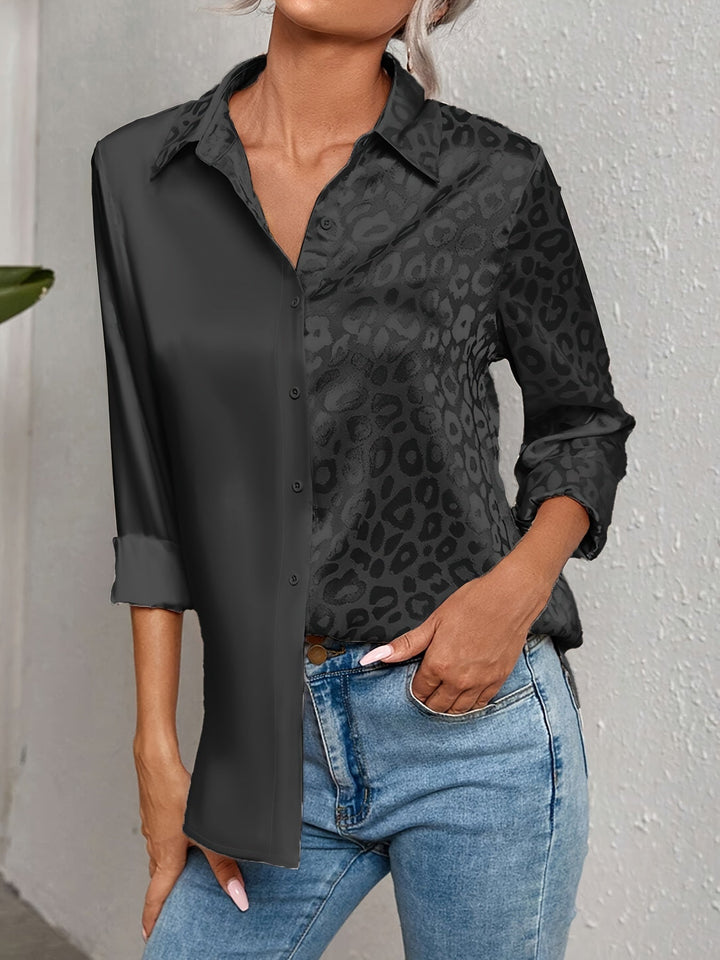 Gwendolyn - Camicia Con Bottoni In Raso Bicolore Con Stampa Leopardata Jacquard