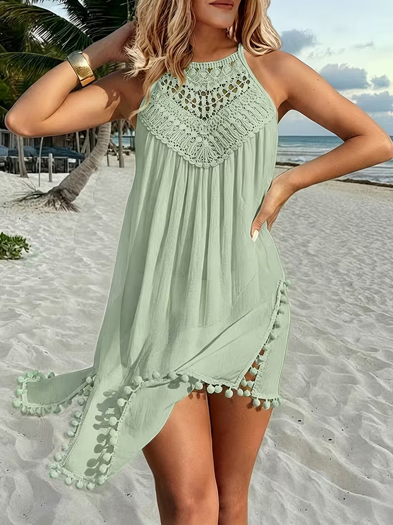 Shiena - Elegante Abito Con Scollo All'americana in Pizzo Lavorato All'uncinetto