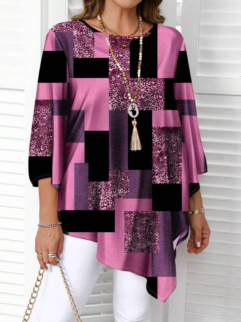 Nurit - Camicetta Oversize a Quadri Con Stampa e Maniche Corte