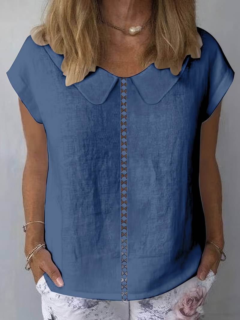 Krischelle - Maglione a Maniche Corte Con Ricami Sul Bavero