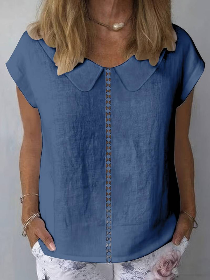 Krischelle - Maglione a Maniche Corte Con Ricami Sul Bavero