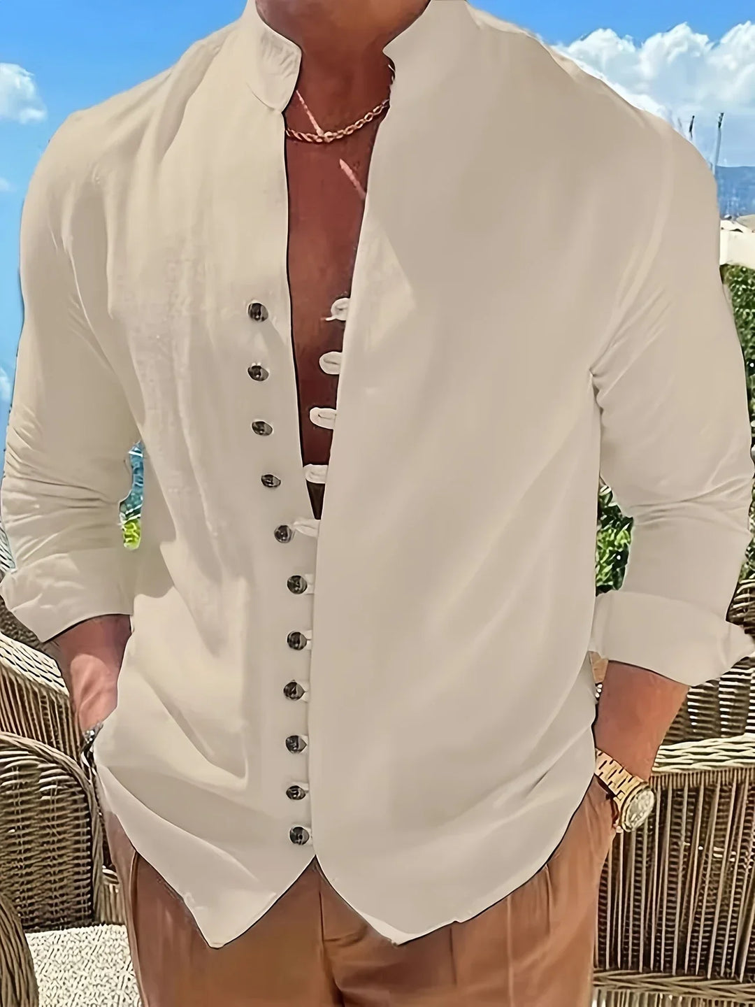 Shayne - Camicia Leggera In Cotone E Lino Con Maniche Lunghe