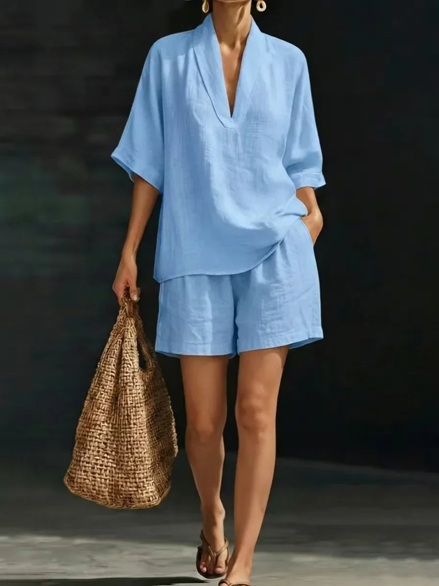 Silvani - Set Composto Da Top Casual in Cotone Con Scollo a V E Pantaloncini