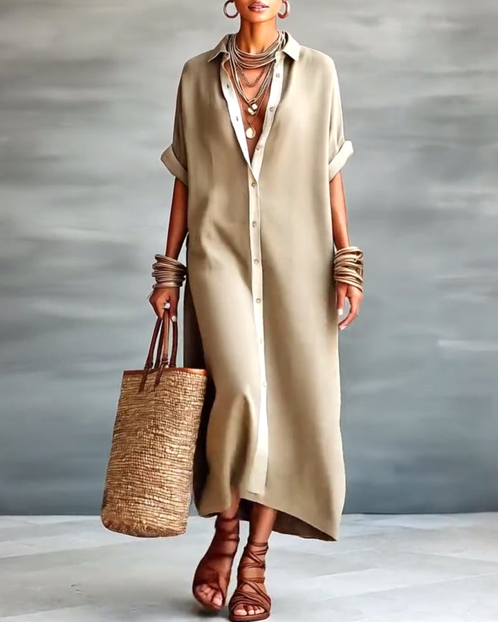 Nerena - Elegante Abito Camicia Con Collo a V Drappeggiato