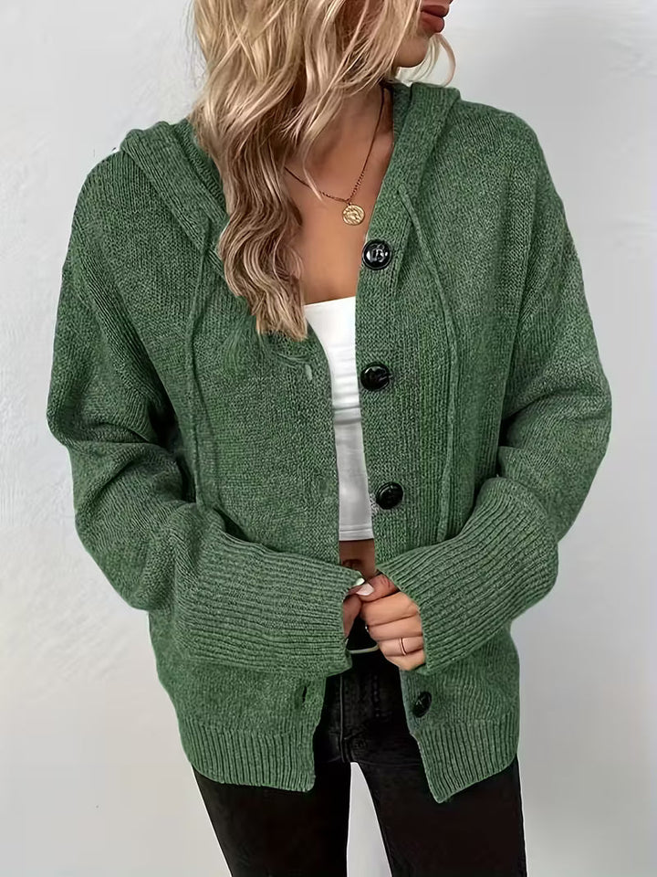Karalina - Cardigan Con Cappuccio e Bottoni Sul Davanti In Maglia a Trecce