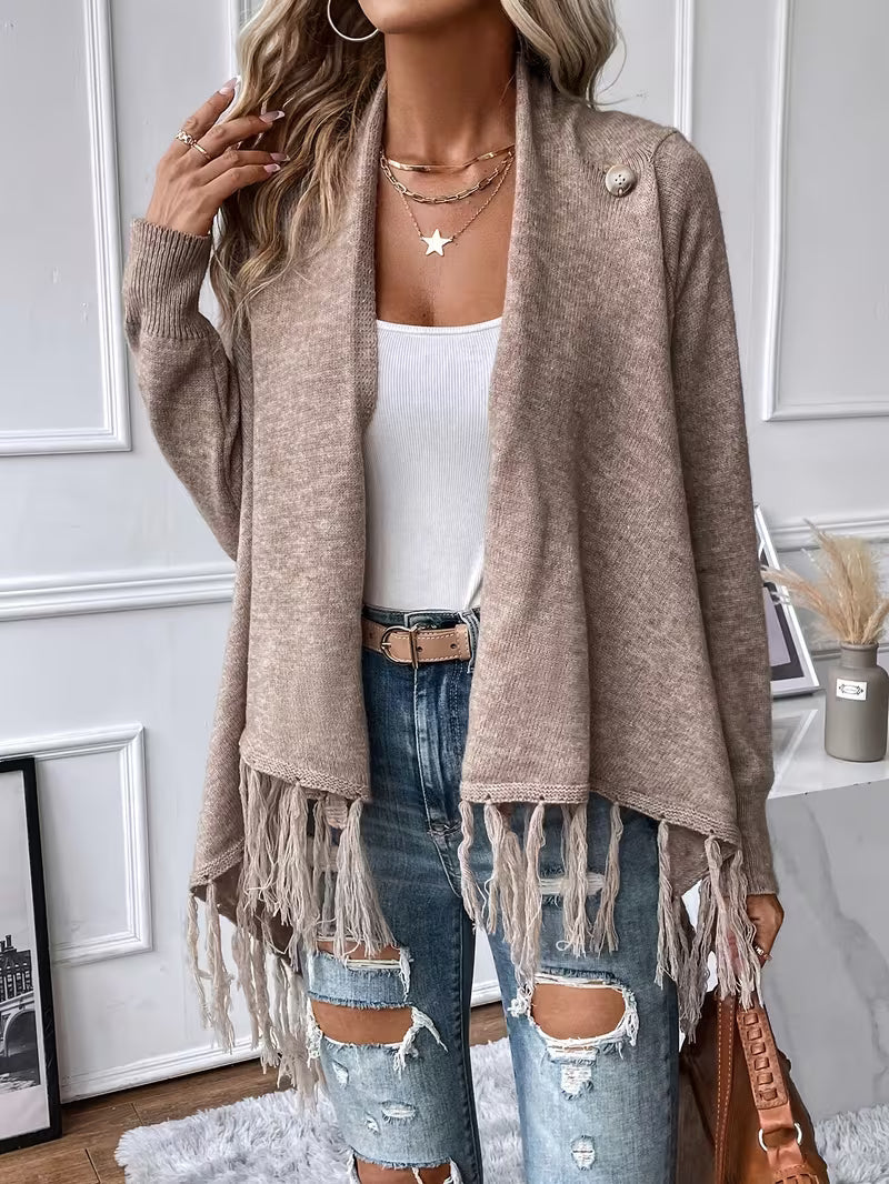 Busra - Cardigan Con Scollo Drappeggiato E Bordi Con Frange