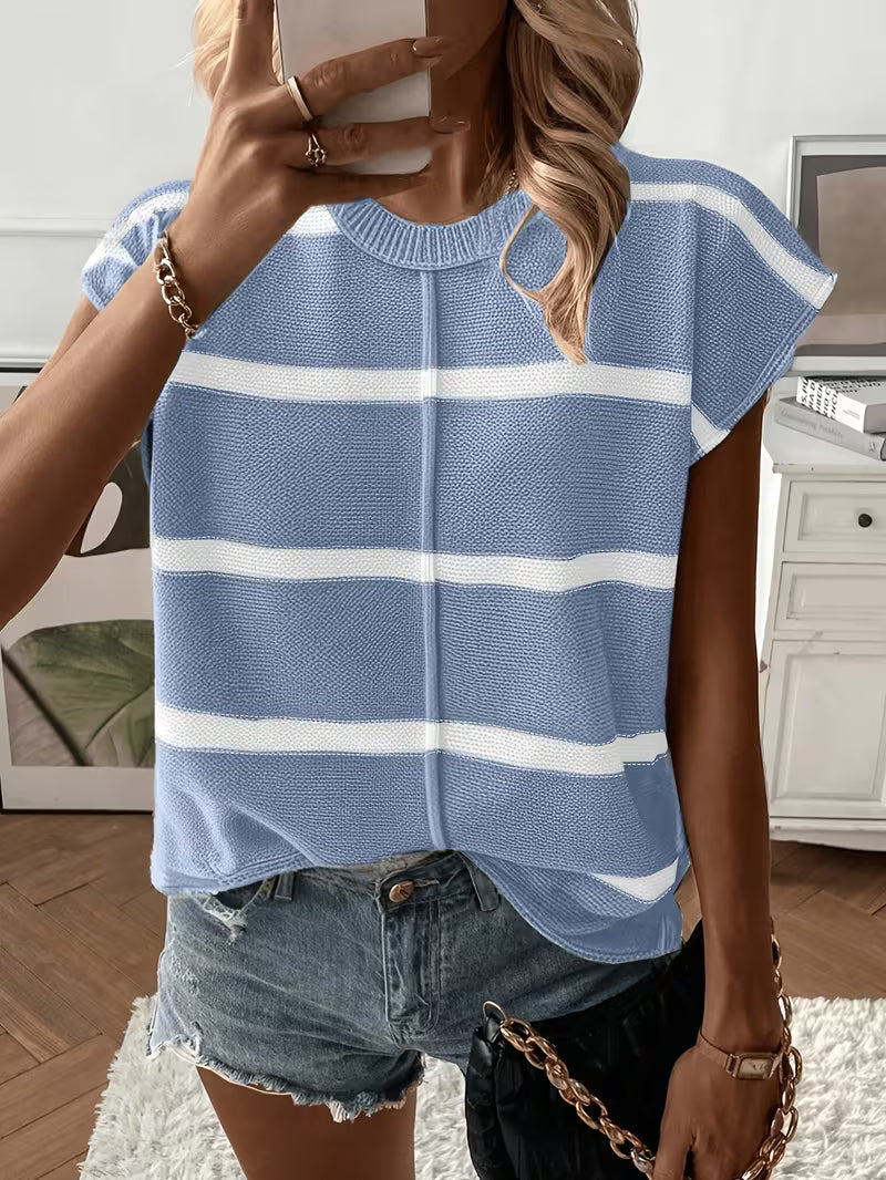 Enila - Maglione a Righe in Maglia Con Scollo Rotondo