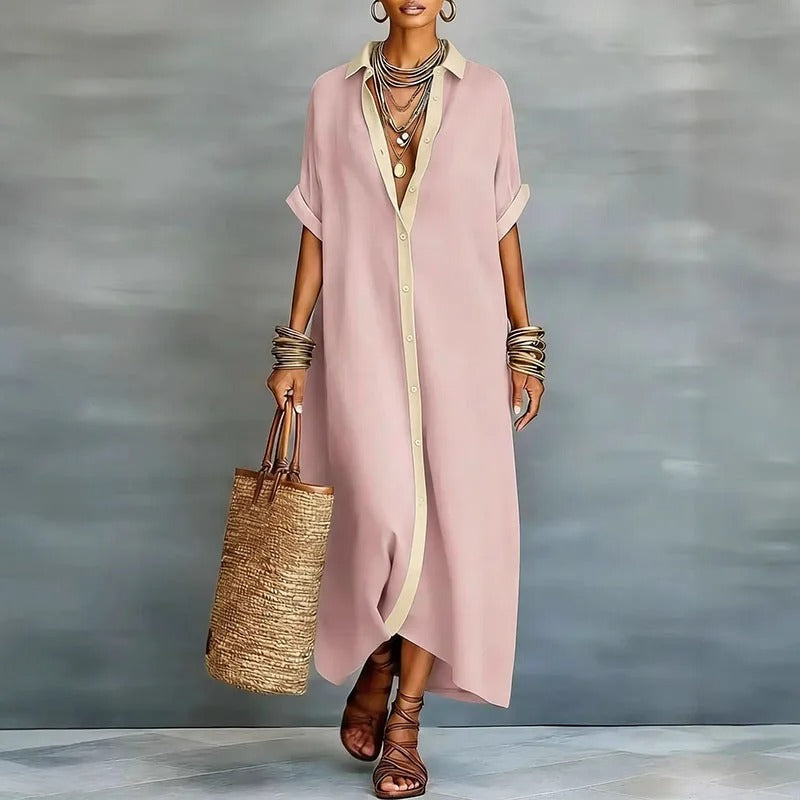 Nerena - Elegante Abito Camicia Con Collo a V Drappeggiato