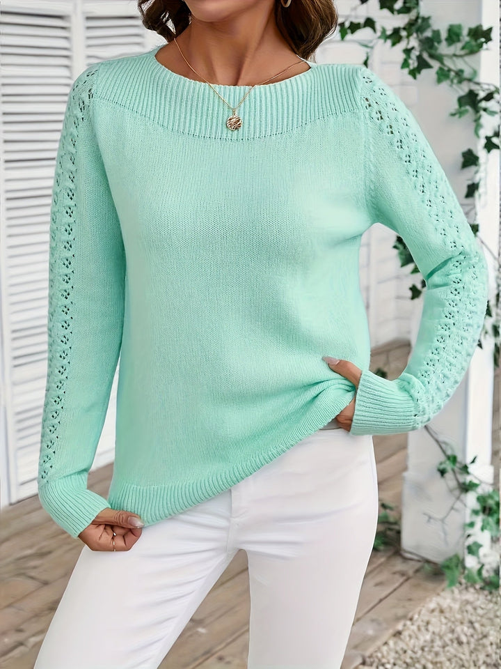 Pauliina - Maglione Casual a Maniche Lunghe Con Lavorazione a Maglia Traforata