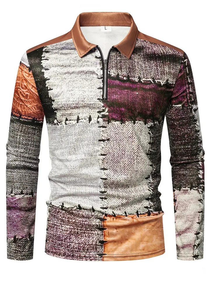 Zerem - Camicia a Maniche Lunghe con zip e Blocchi di Colore