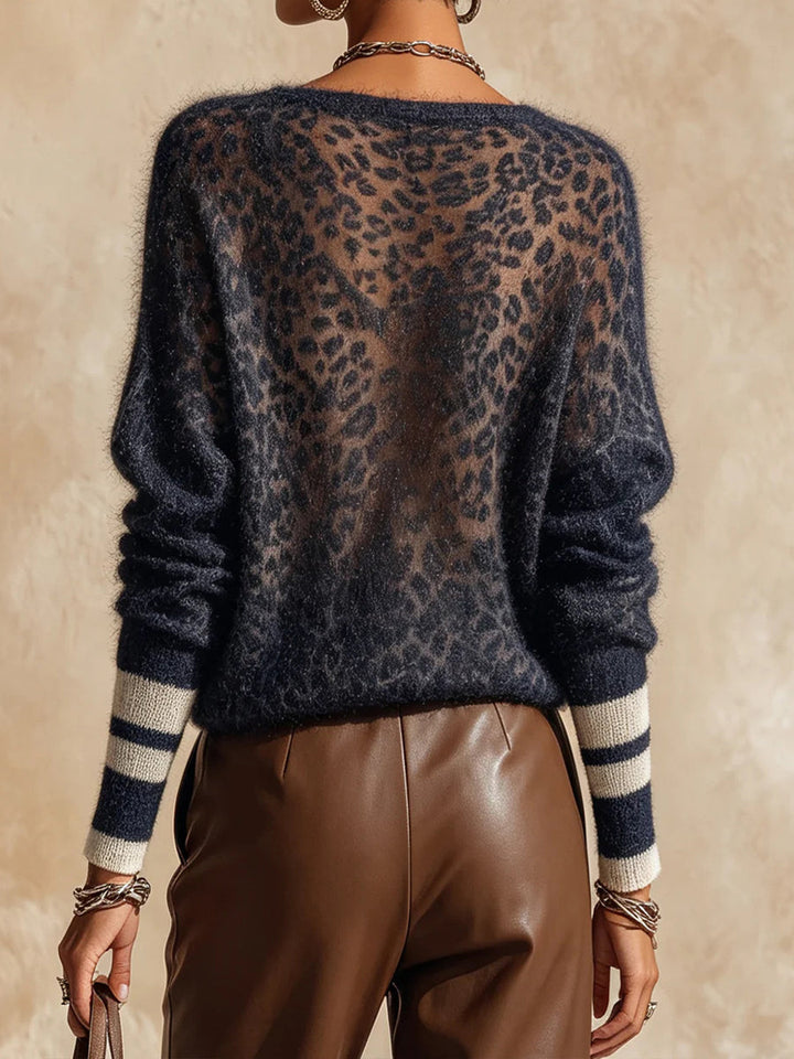 Zelinna - Maglione Con Scollo a V E Stampa Leopardata
