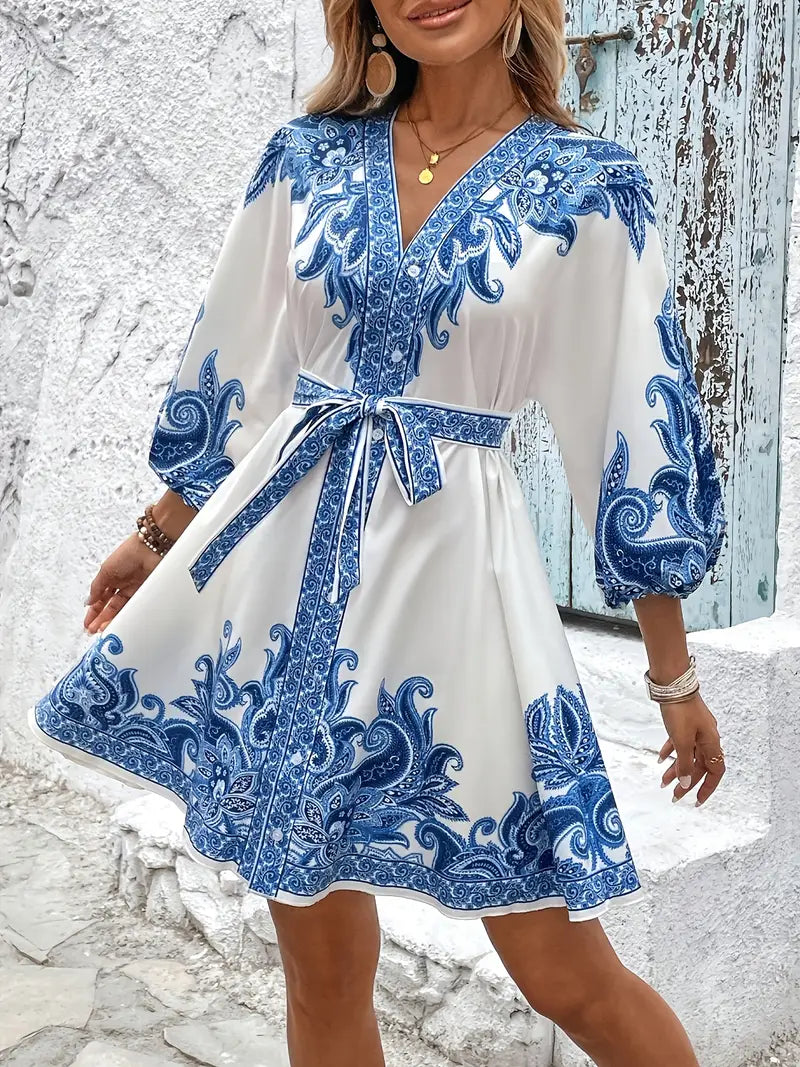 Gwenda - Abito Svasato Con Scollo a V e Stampa Paisley