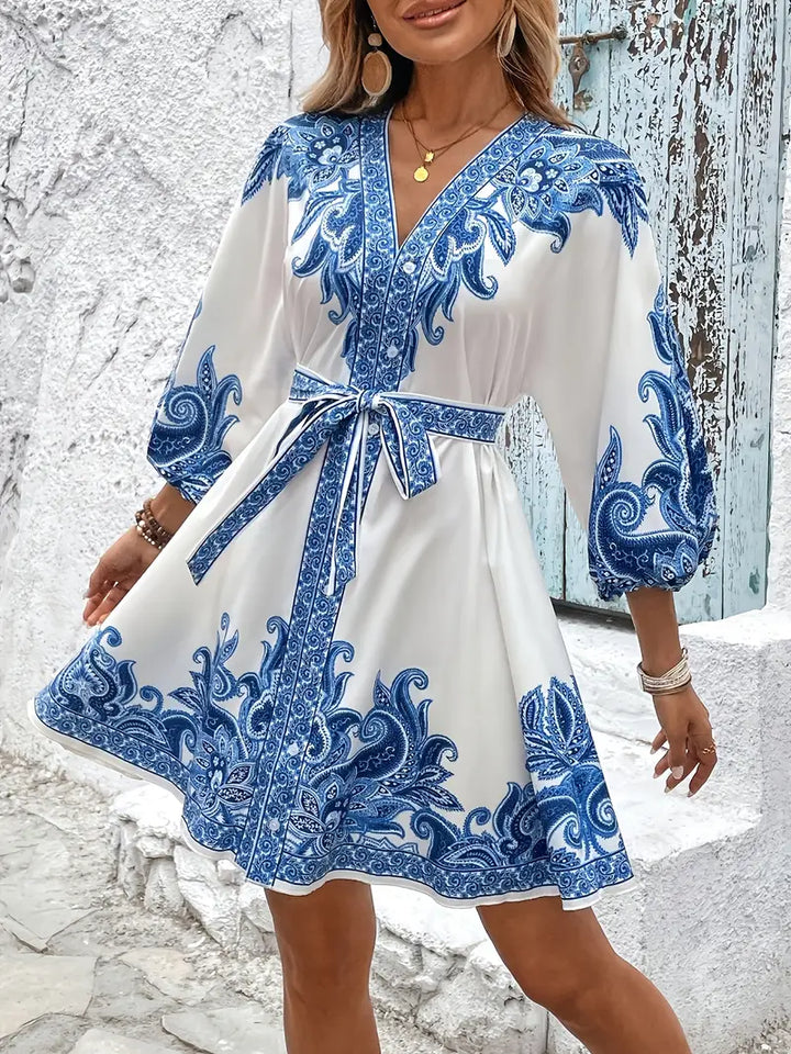 Gwenda - Abito Svasato Con Scollo a V e Stampa Paisley
