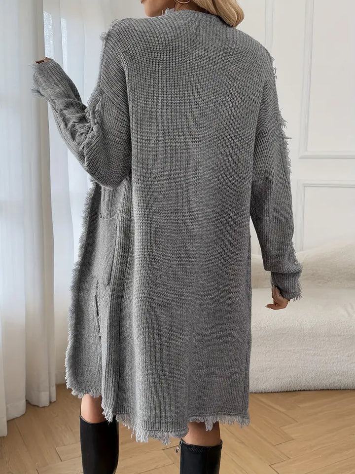 Ramziya - Elegante Nappa Lunga Cardigan Con Tasca