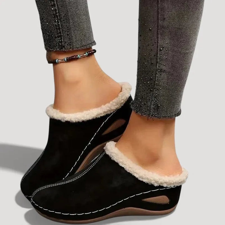 Achly - Pantofole Con Zeppa in Denim Felpato