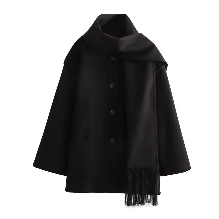 Synia - Cappotto Con Frange Ricamate E Sciarpa Abbinata