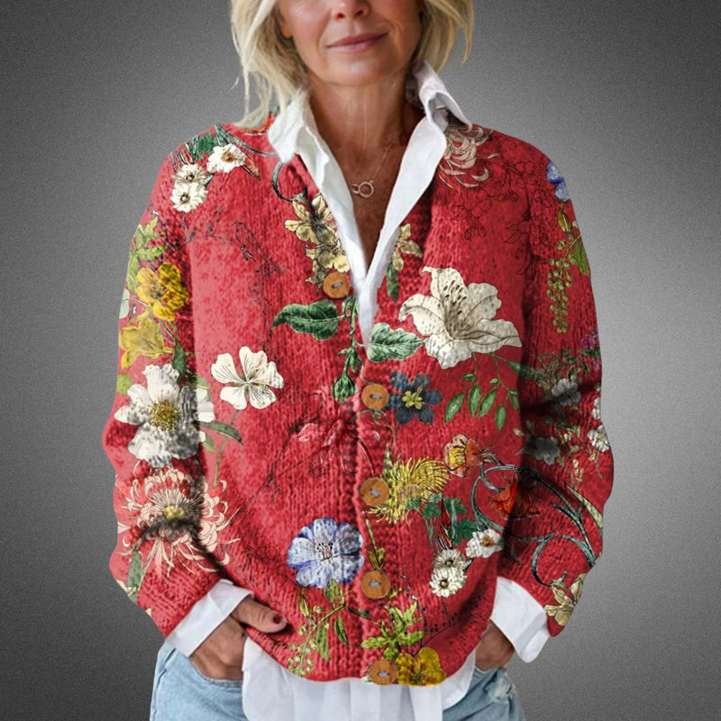 Aureliana - Cardigan Lavorato a Maglia Con Motivi Floreali Vintage