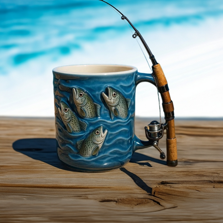 TideRoast - Tazza da Pesca con Manico a Forma di mini Canna da Pesca