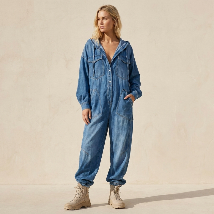 Estielle - Tuta in Denim Con Cappuccio