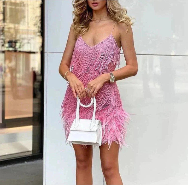 Jemima - Elegante Mini Abito Con Cuciture A Piume