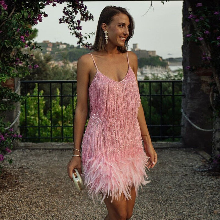 Jemima - Elegante Mini Abito Con Cuciture A Piume