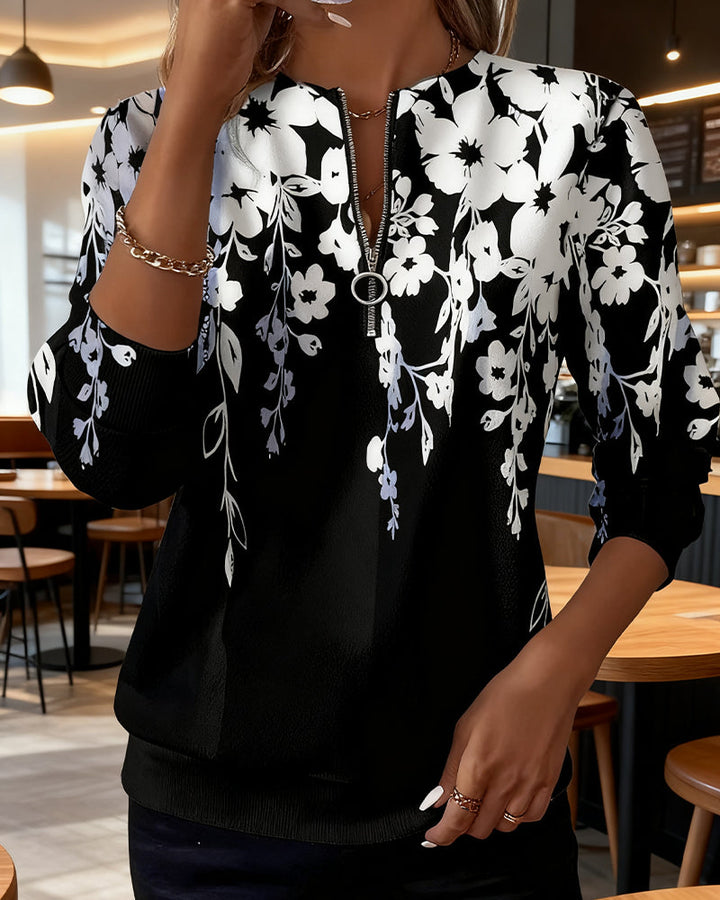 Jessalen - Felpa con Collo e Mezza zip Stampata