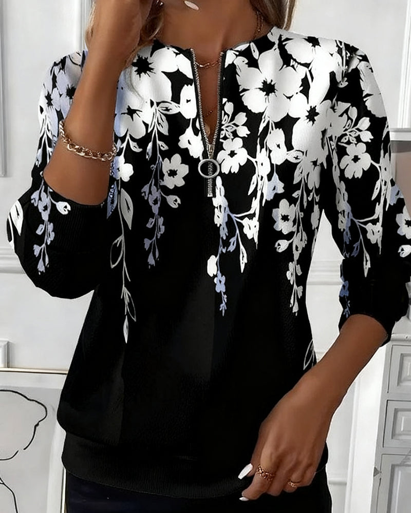 Jessalen - Felpa con Collo e Mezza zip Stampata