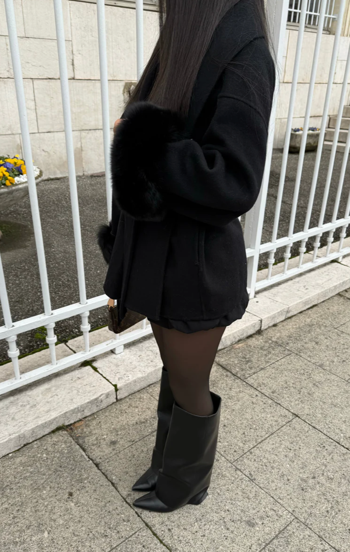 Bryony - Elegante Cappotto In Lana Con Pelliccia Sintetica