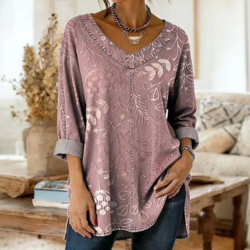 Olivija - Camicetta In Denim Con Stampa Floreale
