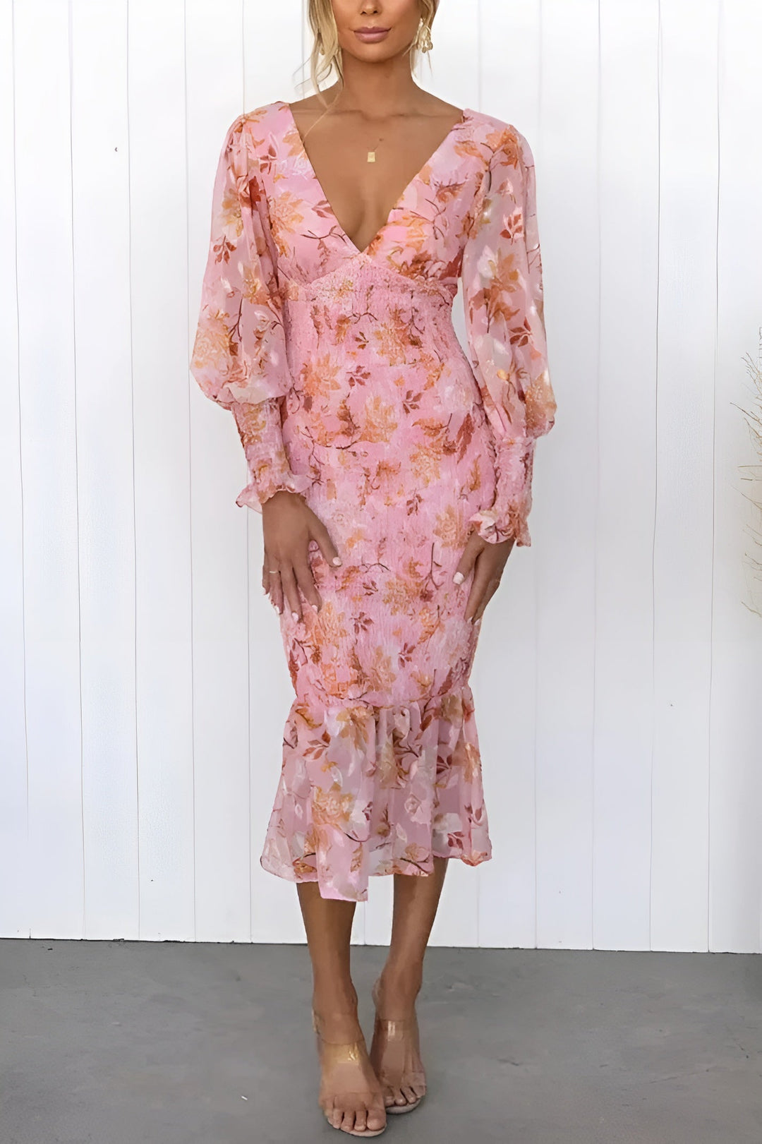 Nayra - Elegante Abito Con Scollo A V E Motivi Floreali