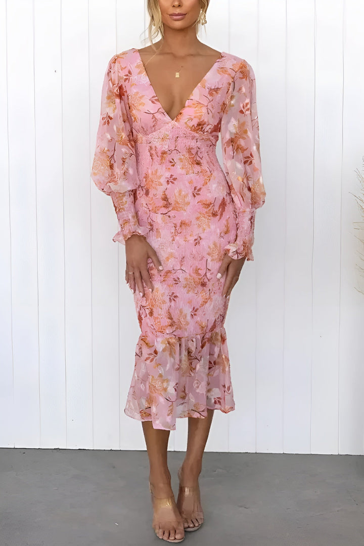 Nayra - Elegante Abito Con Scollo A V E Motivi Floreali